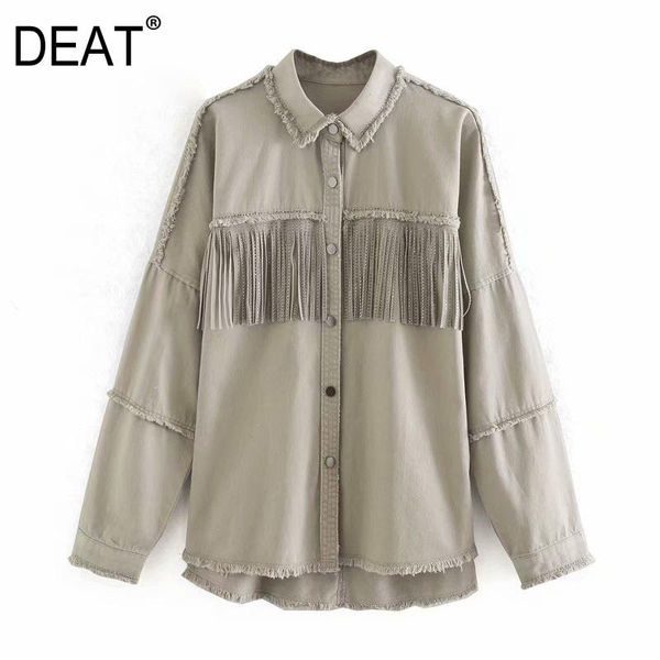 

women's jackets [deat] women high street long sleeve solid color turn-down collar single-breasted tassel loose denim coat tide fashion, Black;brown