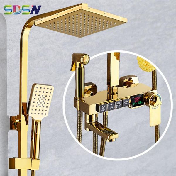

digital shower system rainfall head gold thermostatic mixer set quality brass bathtub faucets sets bathroom