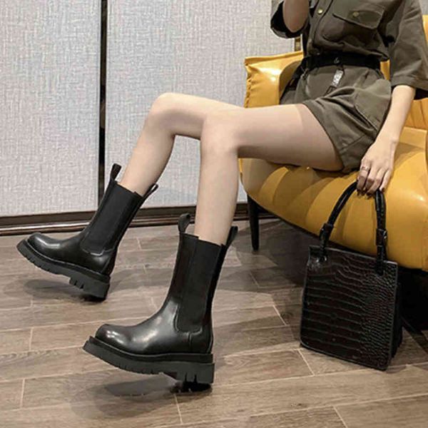 

dress shoes chelsea boots female leather women thick heels ankle for round toe winter flat platform 6xjr, Black