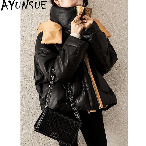

winter genuine leather jacket women real sheepskin coat female 90% white duck down jackets oversized parkas woman 2021 women's & faux, Black