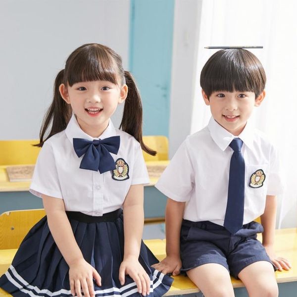 

clothing sets kids british style japanese korean school uniform baby kindergarten graduation gown cute mini jk clothes for children 2021, White