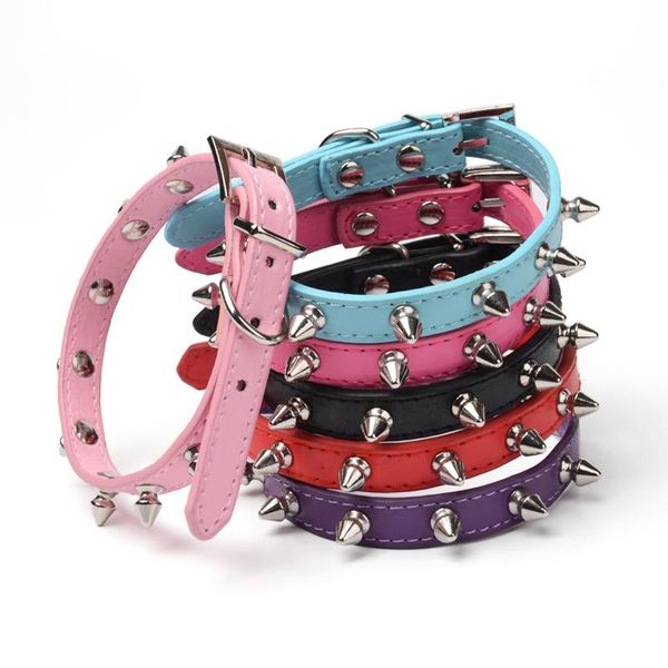 

dog collars & leashes small dogs collar adjustable harness spiked studded pu leather punk rivet pet round puppy chain supplies