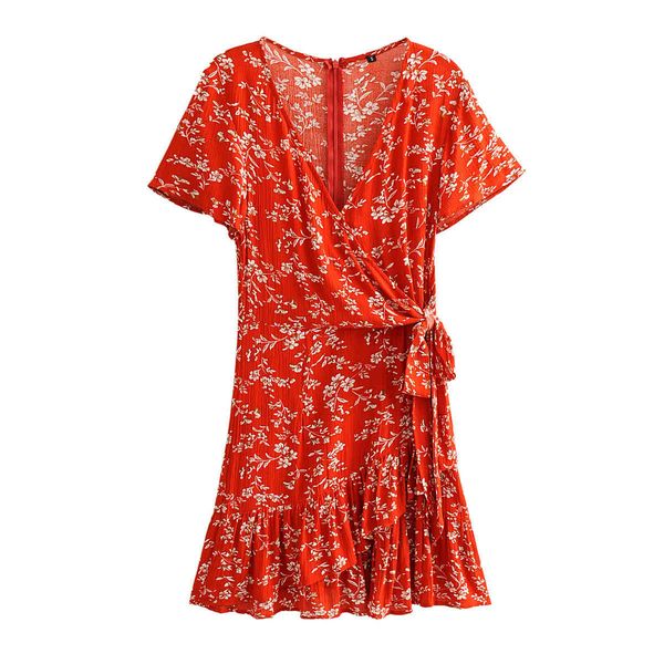 

casual dresses women floral print bohemian beach es v-neck wrap short sleeve spring summer boho holiday seaside mini ix9n, Black;gray