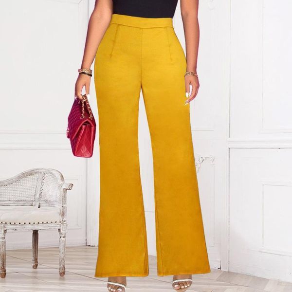 

women's pants & capris women yellow high waist elegant wide leg trousers with elastic shiny female african fashion casual office busine, Black;white