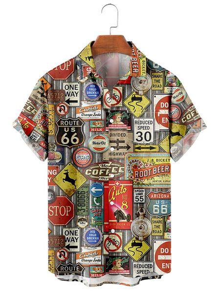 

men's casual shirts 2021 short sleeve lapel shirt large size route 66 2 3d printed with pocket, White;black