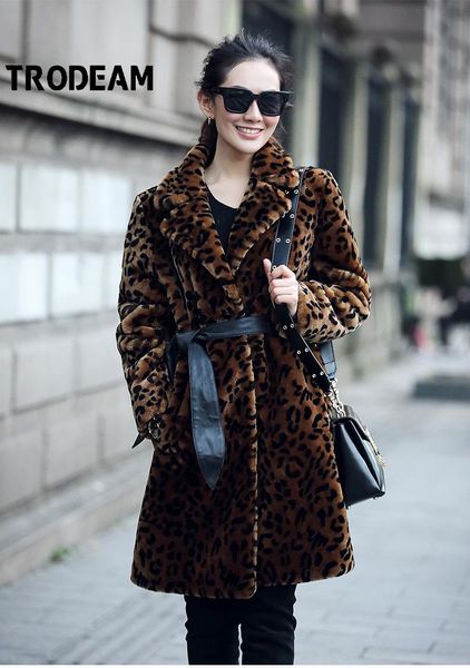 

women's fur & faux fashion leopard print coat 2021 winter sheep shearing all-in-one mid-length slim thick warm, Black