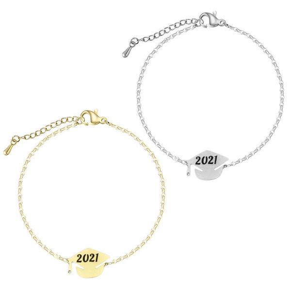 

charm bracelets 2021 graduation season gifts stainless steel dr hat bracelet for friends minimalist jewelry classmates, Golden;silver
