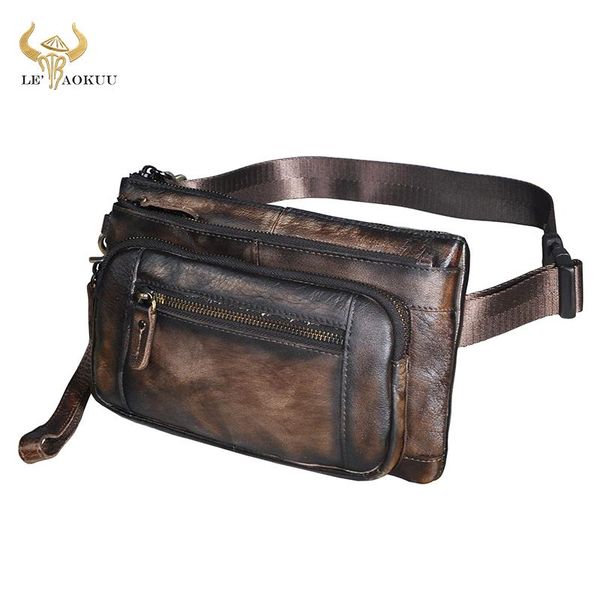 

luxury quality leather men coffee vintage travel fanny waist belt bag chest pack design phone cigarette case pouch male 9801 bags