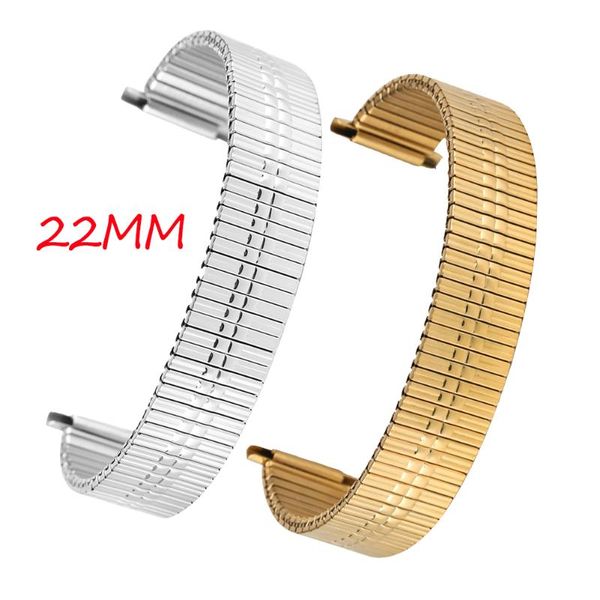

watch bands 22mm silver/golden stainless steel strap replacement watches band practical stretchable length none buckle wristwatch, Black;brown