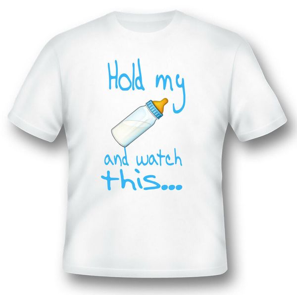

hold my bottle and watch this. funny humor black or white tee, White;black