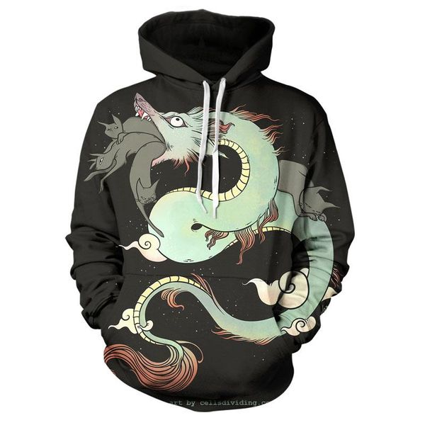

men's hoodies & sweatshirts fantasy mountains and seas monster hunting fashion casual clothing punk style hooded 3d printing women&#039, Black