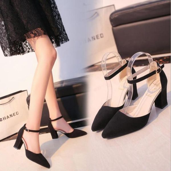 

heels autumn flock pointed sandals high female summer shoes, Black