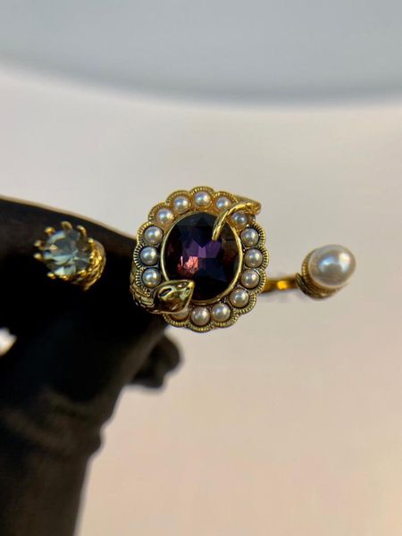 

cluster rings brand snake ring crystal pearl gold color party gift for women fashion punk design open adjustable, Golden;silver