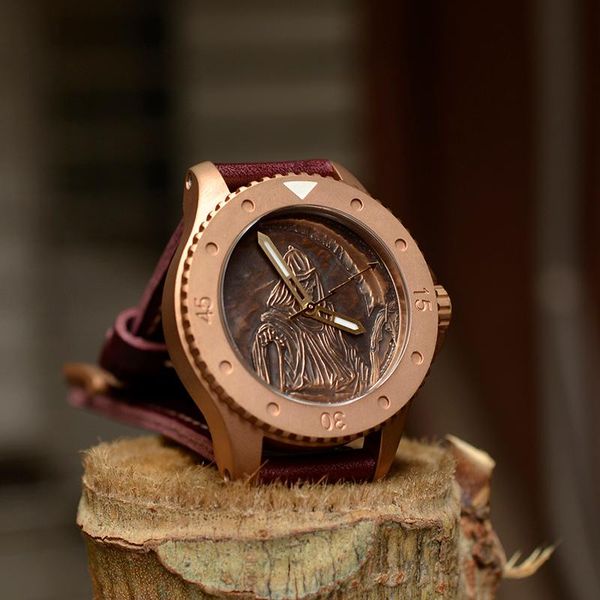 

wristwatches unique 3d dial bronze watch reloj de buceo waterproof 200m wath automatic male sea gull movement vintage men wrist diving, Slivery;brown