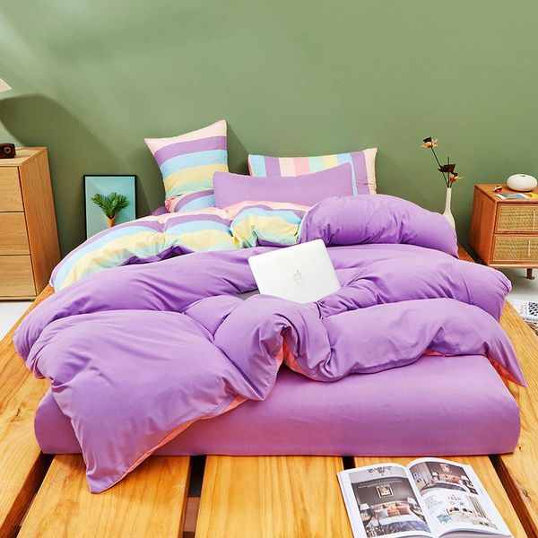 

bedding sets duvet cover set 3 pieces colorful stripes bedclothes include purple bedsheet pillowcase comforter girlish style oceania