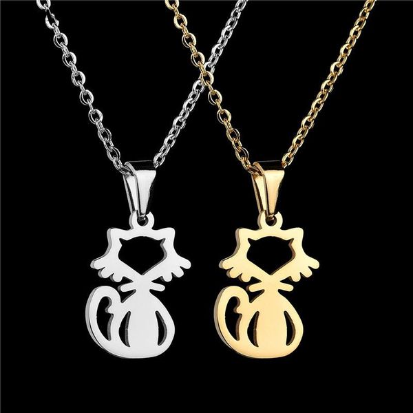 

pendant necklaces uage cute cat necklace trendy tiny dog pet animal long chain for women girl charm jewelry birthday gift, Silver