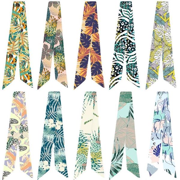 

scarves 95cm*5cm nordic tropical plant print variety bag handle tied scarf small neck, Blue;gray