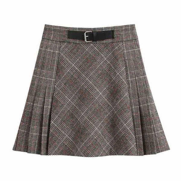 

streetwear women elegant woolen skirts fashion ladies grey plaid vintage female chic high waist pleated skirt 210527, Black