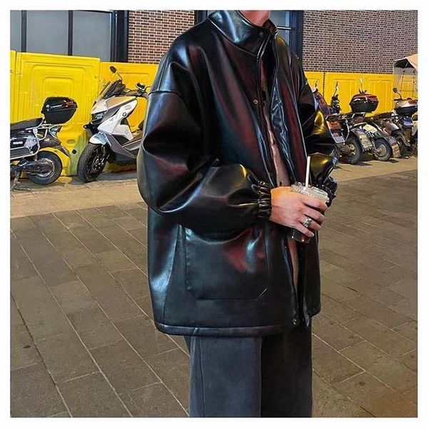 

men's jackets motorcycle jacket leather men autumn winter korean fashion hip-hop high street style solid vintage streetwear trend, Black;brown