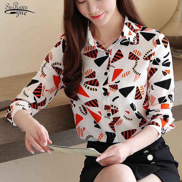 

blusas mujer women's long sleeve chiffon blouse cardigan vintage spring korean loose printed floral shirt women 8454 50 210508, White