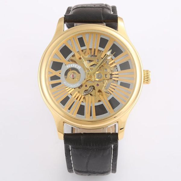 

brand watches luxury gold skeleton men automatic mechanical wristwatches mens relogio masculino, Slivery;brown