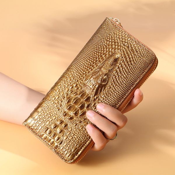 

bag handbag single pull crocodile head wallet women's large capacity mobile phone hand long zipper, Black;red