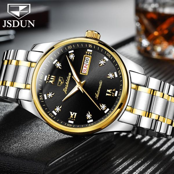 

wristwatches jsdun 2021 fashion men's mechanical watch waterproof classic stainless steel strap date business, Slivery;brown