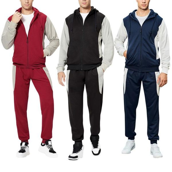 

men's tracksuits jodimitty casual set men autumn hooded tracksuit patchwork 2 pieces jackets+pants men's sportswear zipper joggers, Gray