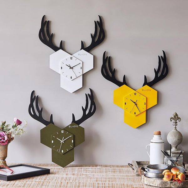 

wall clocks deer nordic geometric wood modern silent clock wooden house zegar scienny large home decorations oo50wc