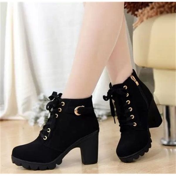 

boot fall winter woman thick skin ladies ankle high heels platform shoes rubber with snow boots tyh6 vrzx, Black