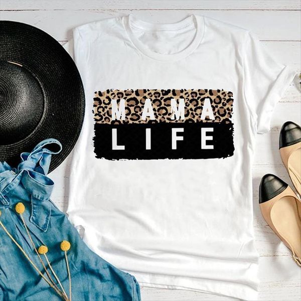 

graphic leopard sweet cute mom womens t shirt mother mama summer fashion 90s print female clothes tees, White