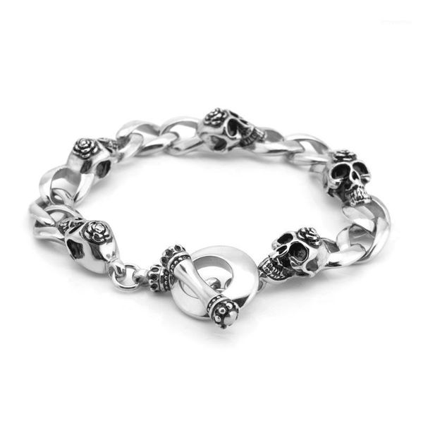 

2020 new stainless steel skull bracelet men retro hip hop jewelry charm bracelets for male1, Golden;silver