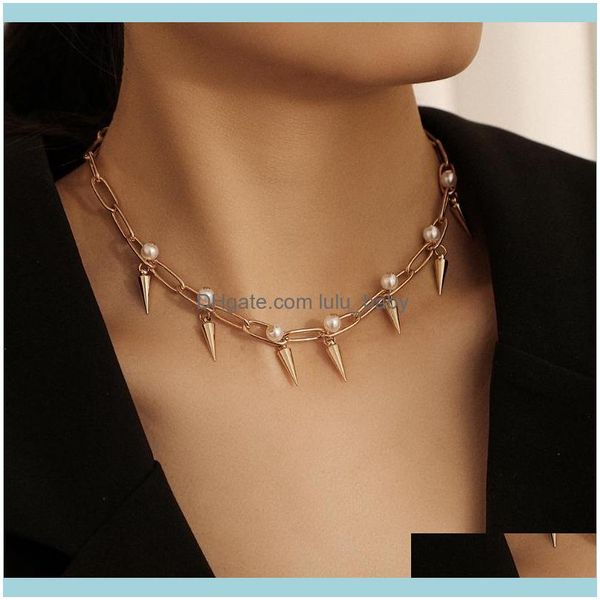 

chains necklaces & pendants jewelrychains neulry hip hop rivet chocker with tiny pearl for sweet cool punk girl drop delivery 2021 w5vpd, Silver