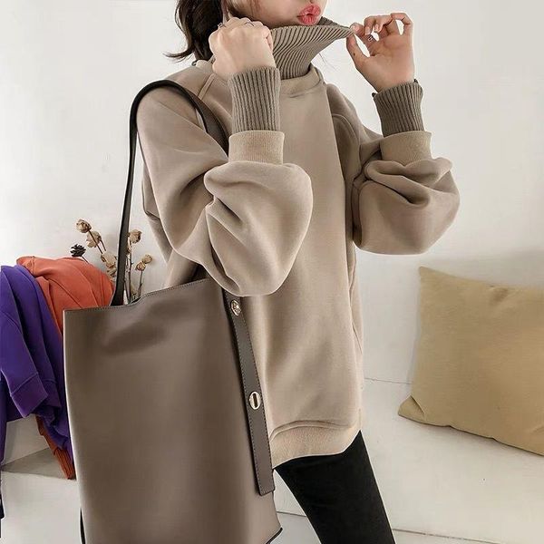 

women's hoodies & sweatshirts women hoodie female high collar loose jacket sudaderas, Black