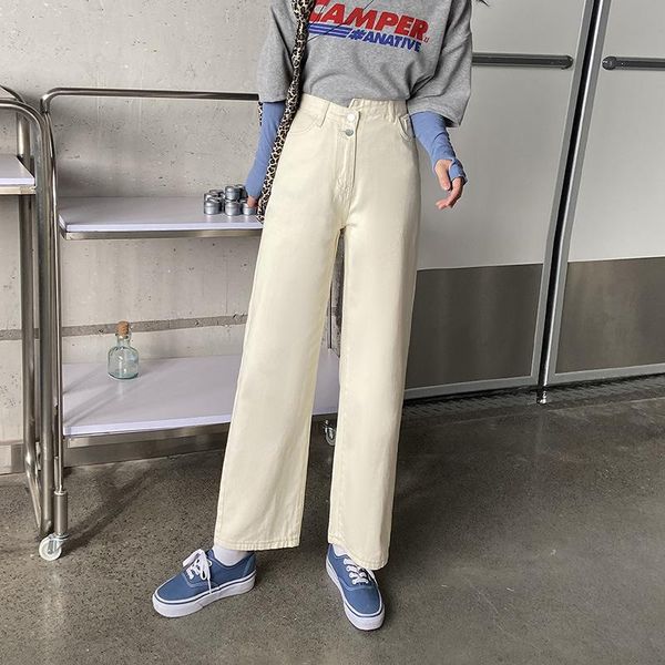 

women's jeans 2021 spring and autumn fashion boutique beige high waist multi-pocket zipper loose straight drape casual all-match, Blue