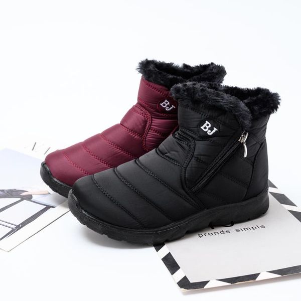 

boots women waterproof snow female plush winter warm ankle botas mujer shoes woman, Black