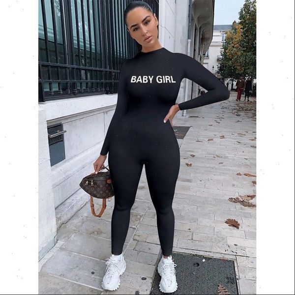 

women romper black white turtleneck sport wear casual jumpsuit letter printed skinny playsuit female fitness rompers overalls