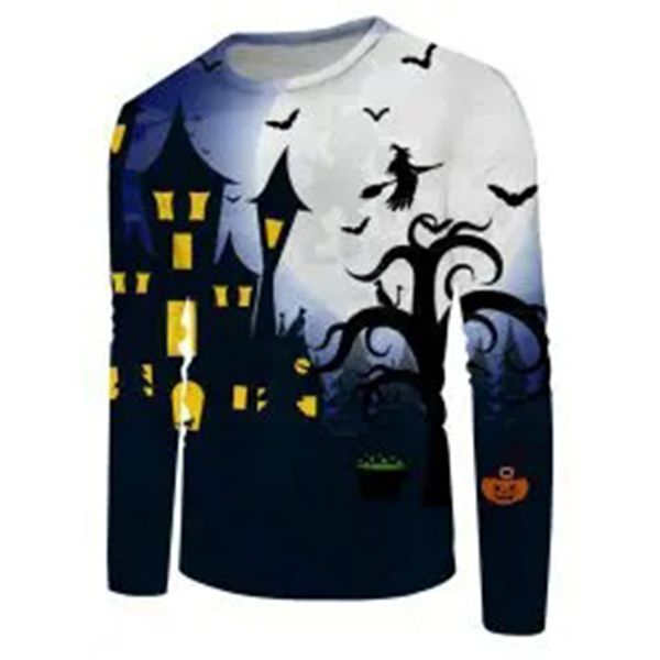 

halloween castle pattern men s 3d printing hoodie visual impact party punk gothic round neck american sweatshirt hoodie, Black