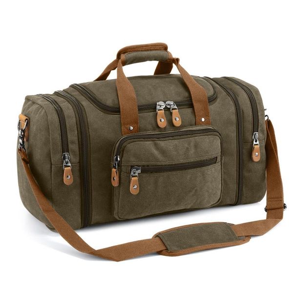 

duffel bags large capacity canvas leather leisure travel luggage bag men handbag tote retractable zipper design