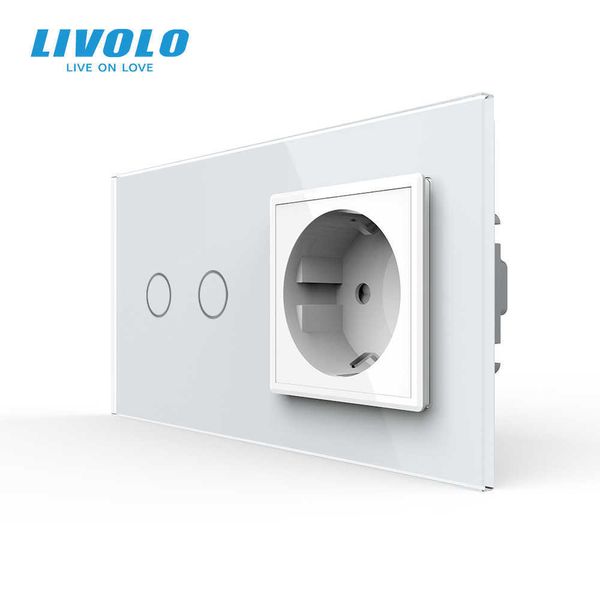 

livolo 16a eu standard wall power socket with touch switch, ac220~250v,7 colors crystal glass panel, c702-c7c1eu-11,no