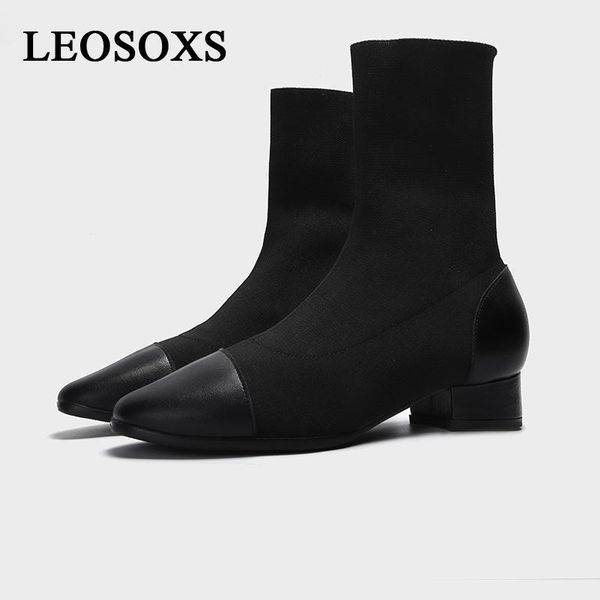 

boots women woman ankle shoes ladies stretch heels female brand motorcycle girls soft platform slip on, Black