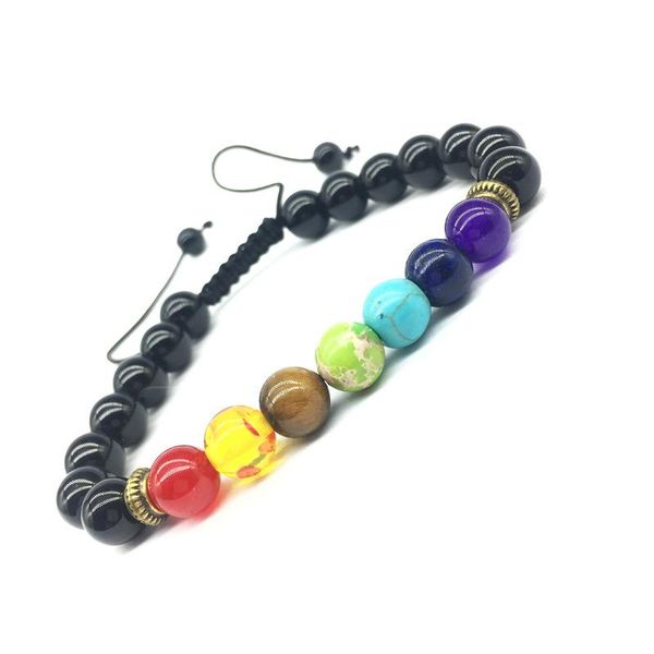 

beaded, strands colorful energy stone bracelet natural lapis lazuli tiger eye adjustable woven yoga ladies lovers jewelry men, Black
