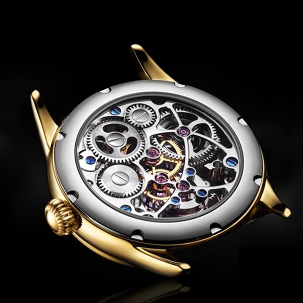 

wristwatches tourbillon watch luxury aesop men mechanical waterproof movement sapphire silver case, Slivery;brown