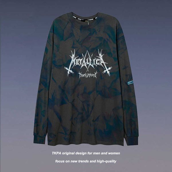 

loose oversize tkpa long sleeve bottom with men's hip hop tie dye letter print, White;black