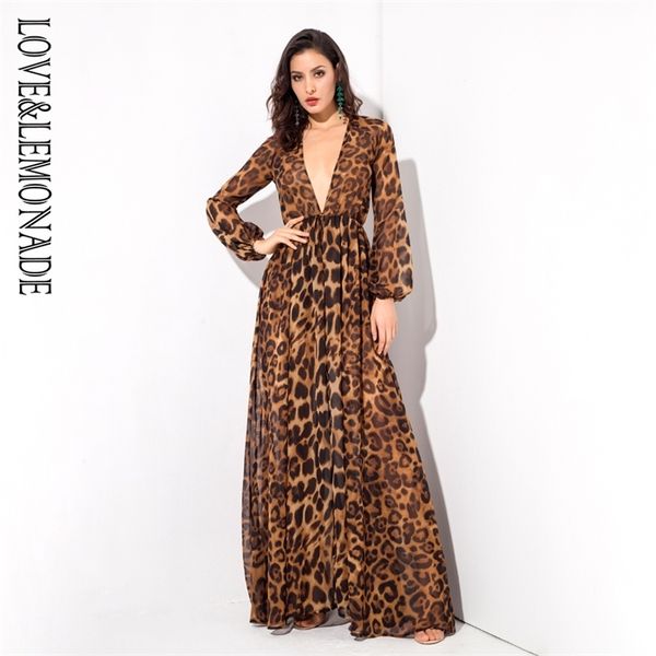

love&lemonade brown leopard pattern deep v-neck chiffon long-sleeved playsuit lm80428, Black;white