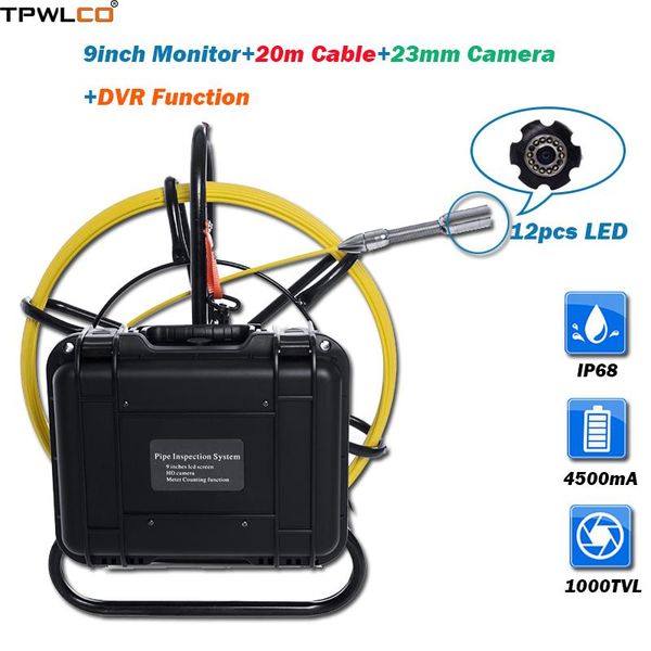 

9inch screen drain industrial endoscope video inspection system with sun-visor 20m cable waterproof 1000tvl 23mm pipe camera ip cameras