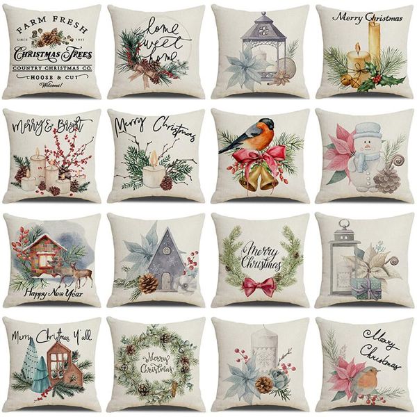 

cushion/decorative pillow christmas cushion cover simple painting printed covers 18x18 inches xmas decorations candle bird flower linen