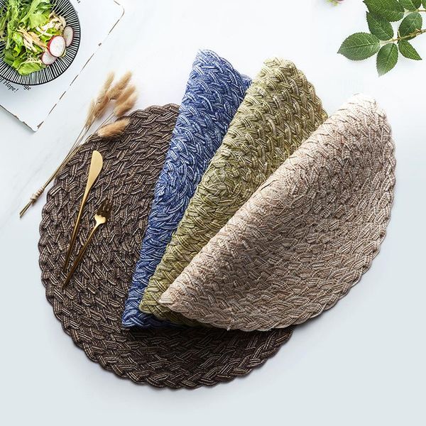 

nordic solid color bamboo pattern pvc placemats round non-slip anti-scald dining table mat heat insulation pad mats & pads
