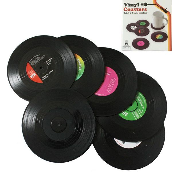 

mats & pads 2/4/6pcs cd mat retro vinyl record table vintage mug heat-resistant cup coasters nonslip pad decor
