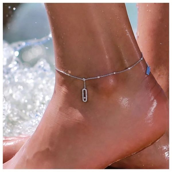 

foot simple chain versatile micro inlaid zircon mk series trinkets fashion foot jewelry, Red;blue